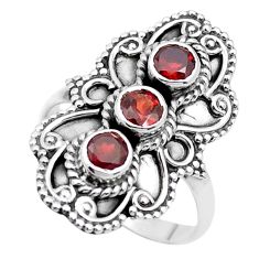 925 sterling silver 1.21cts 3 stone natural red garnet round ring size 8 u51118