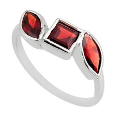 925 sterling silver 4.53cts 3 stone natural red garnet square ring size 7 y79043