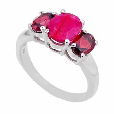 925 sterling silver 6.06cts 3 stone natural red ruby garnet ring size 9 n54593