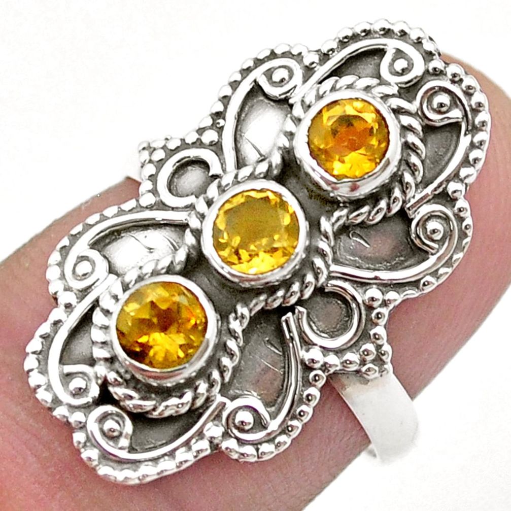 925 sterling silver 1.19cts 3 stone natural yellow citrine ring size 7 u51092