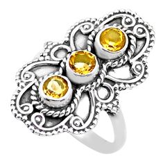 925 sterling silver 1.22cts 3 stone natural yellow citrine ring size 7.5 u51106