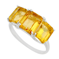 925 sterling silver 5.75cts 3 stone natural yellow citrine ring size 8.5 y79005