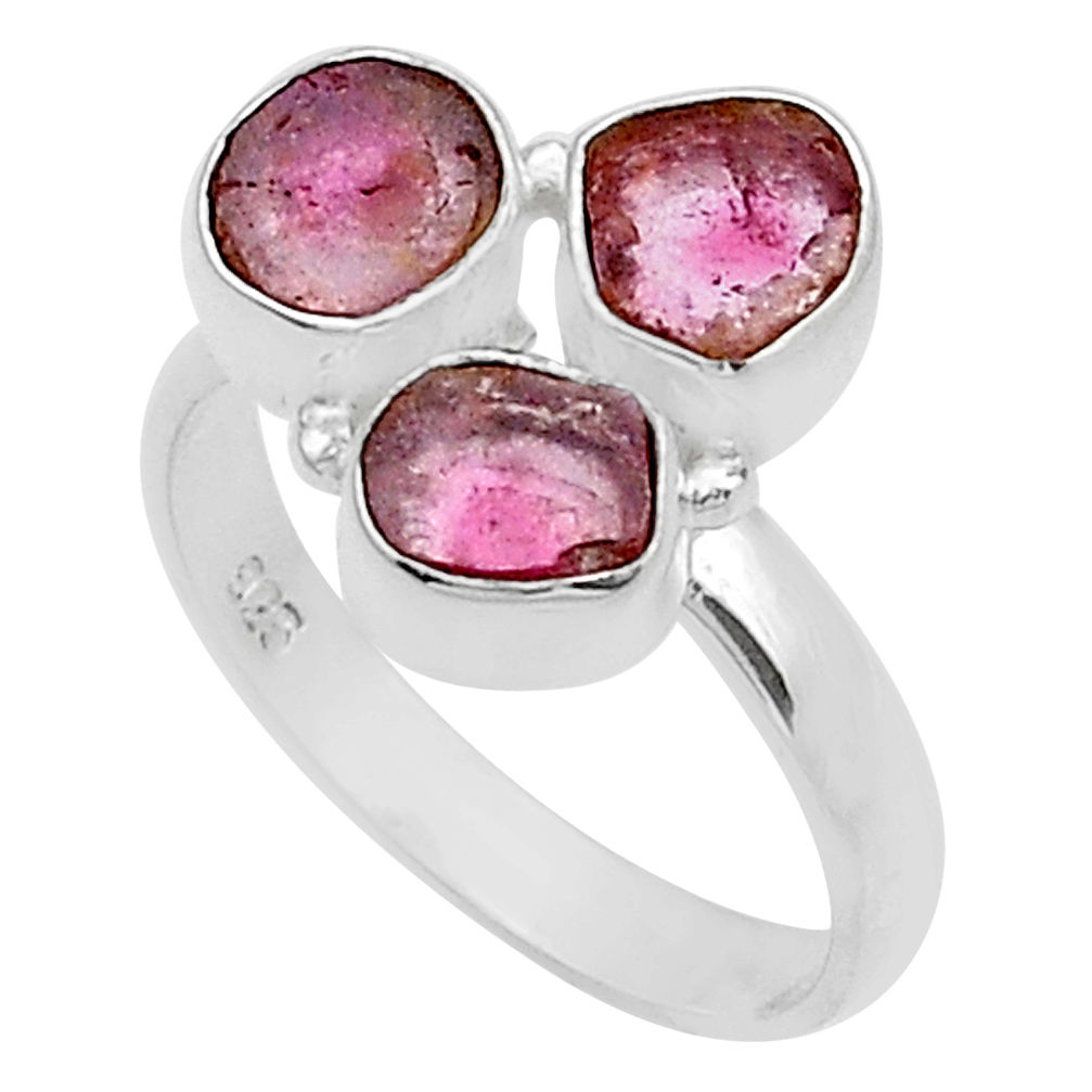 925 sterling silver 4.97cts 3 stone pink tourmaline fancy ring size 7 u67414