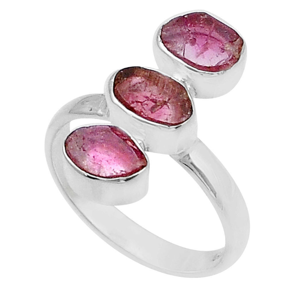 925 sterling silver 5.38cts 3 stone pink tourmaline ring jewelry size 7 u67404