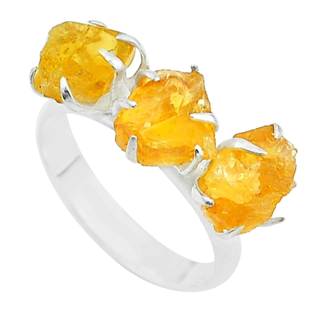 925 sterling silver 7.61cts 3 stone yellow citrine raw ring size 7 t52290