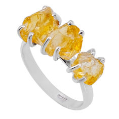 925 sterling silver 7.71cts 3 stone yellow citrine rough ring size 8 n48704