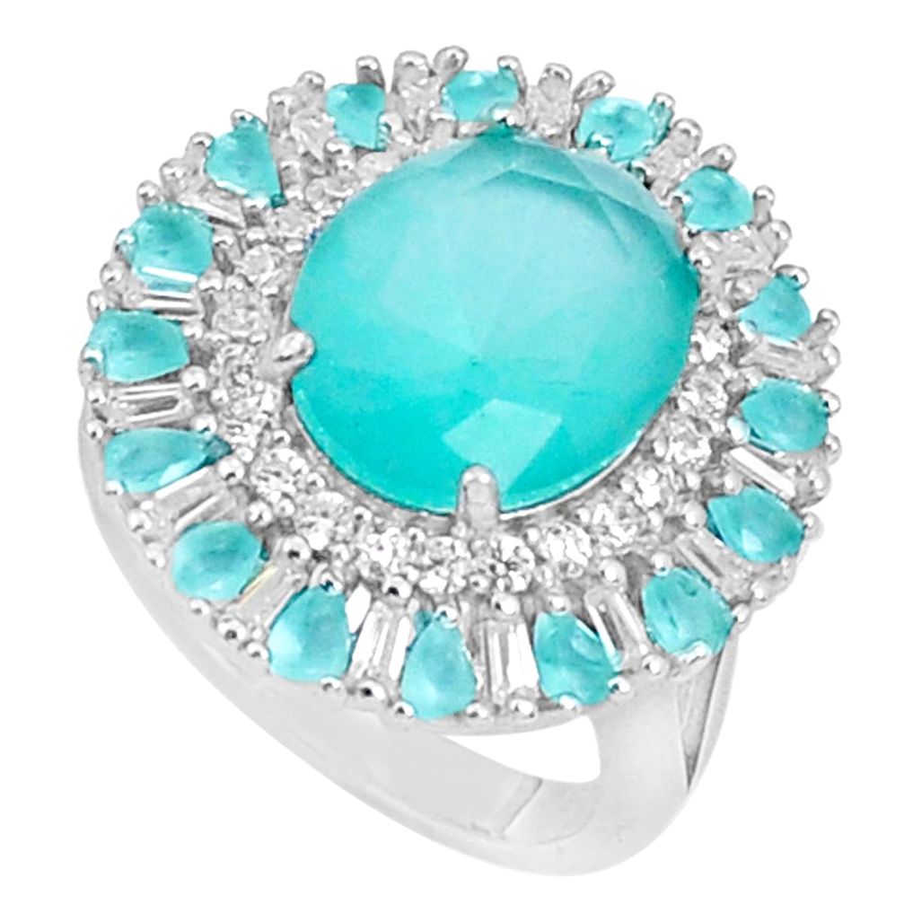 925 sterling silver 11.62cts aqua chalcedony topaz ring size 7 c19165