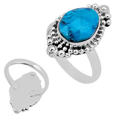 925 sterling silver 5.26cts back closed fine blue turquoise ring size 8 n40472