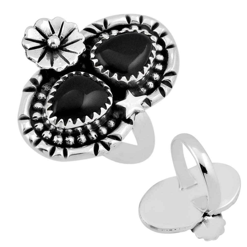 925 sterling silver 5.18cts back closed natural black onyx ring size 6.5 n38596