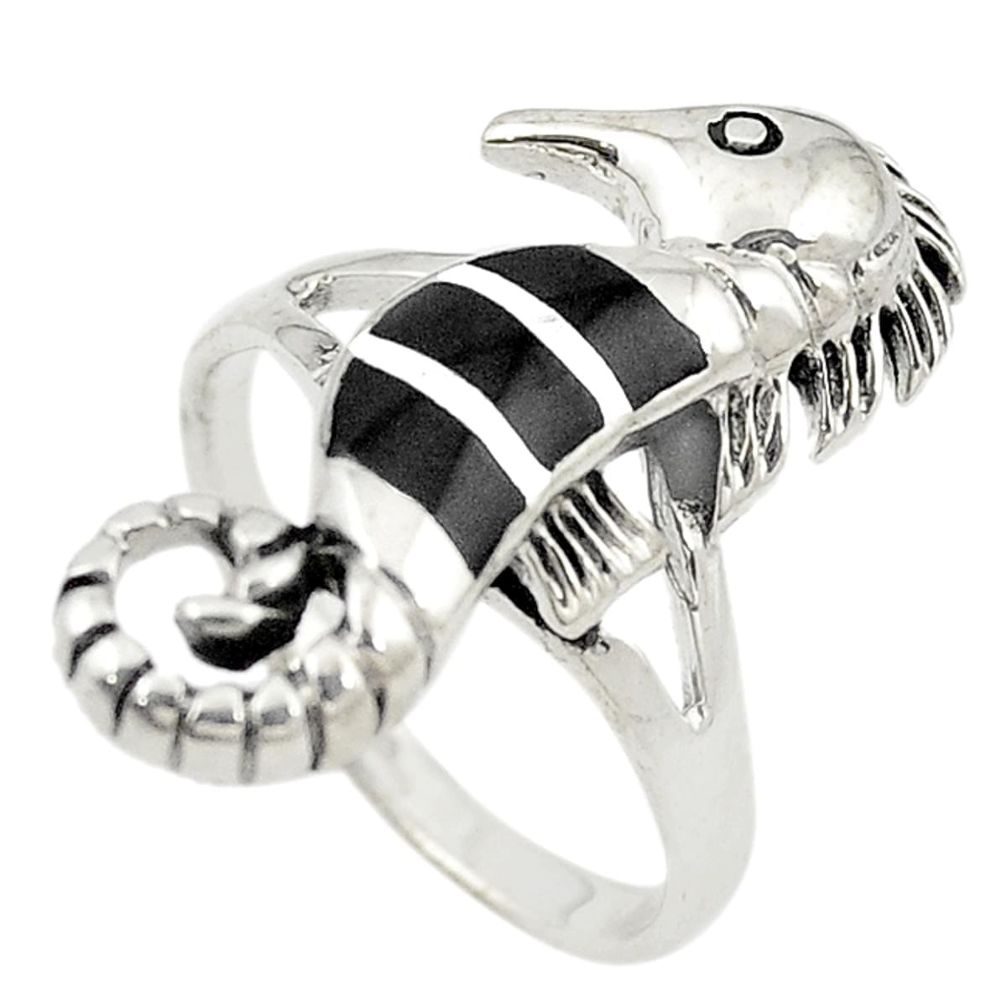 925 sterling silver black onyx enamel seahorse ring jewelry size 6.5 c12188