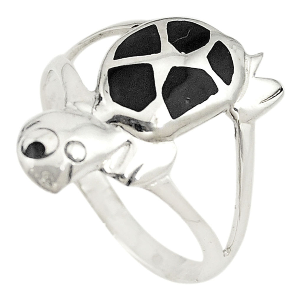 925 sterling silver black onyx enamel tortoise ring jewelry size 7 c21674