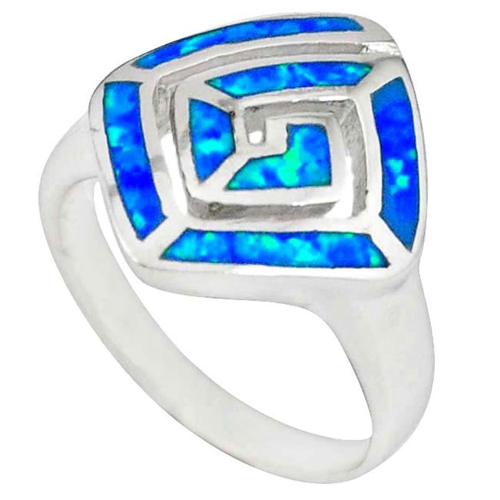 LAB 925 sterling silver blue australian opal (lab) enamel ring size 6 c22997