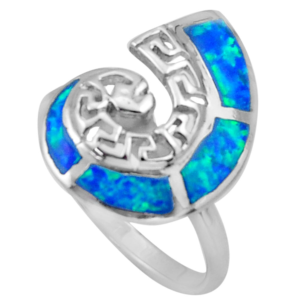 LAB 925 sterling silver 4.26gms blue australian opal (lab) enamel ring size 8 c26247