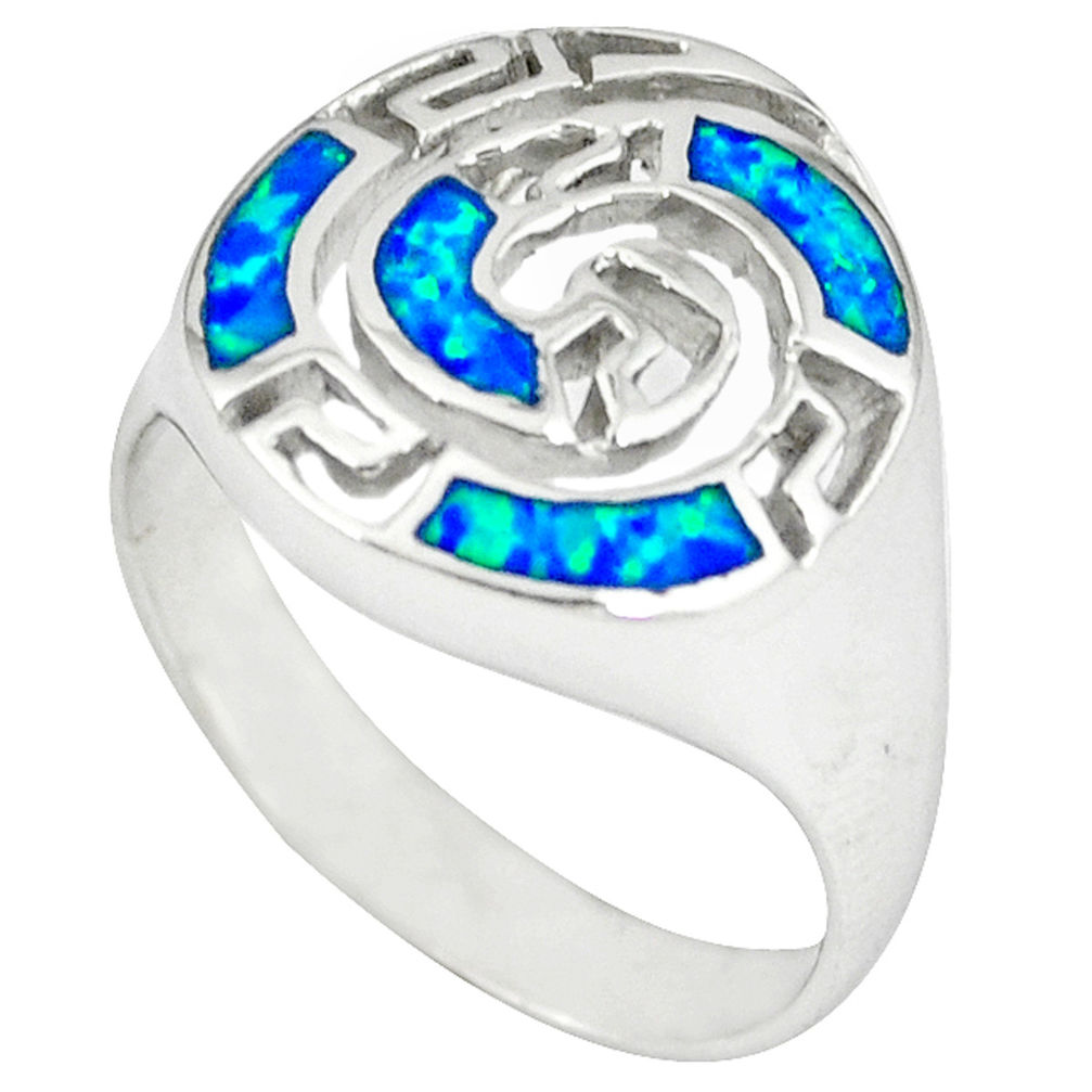 LAB 925 sterling silver blue australian opal (lab) ring jewelry size 9.5 c15870