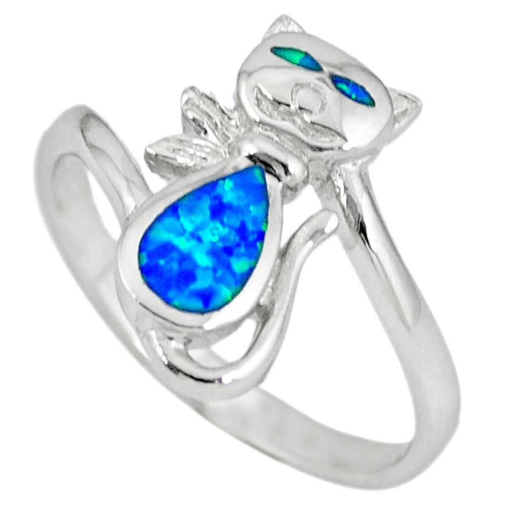 925 sterling silver blue australian opal (lab) ring jewelry size 10.5 c15785