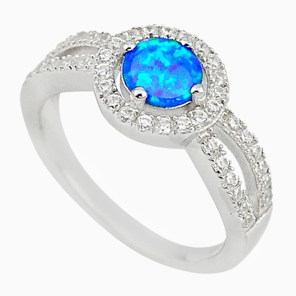 925 sterling silver blue australian opal (lab) white topaz ring size 7 c21882
