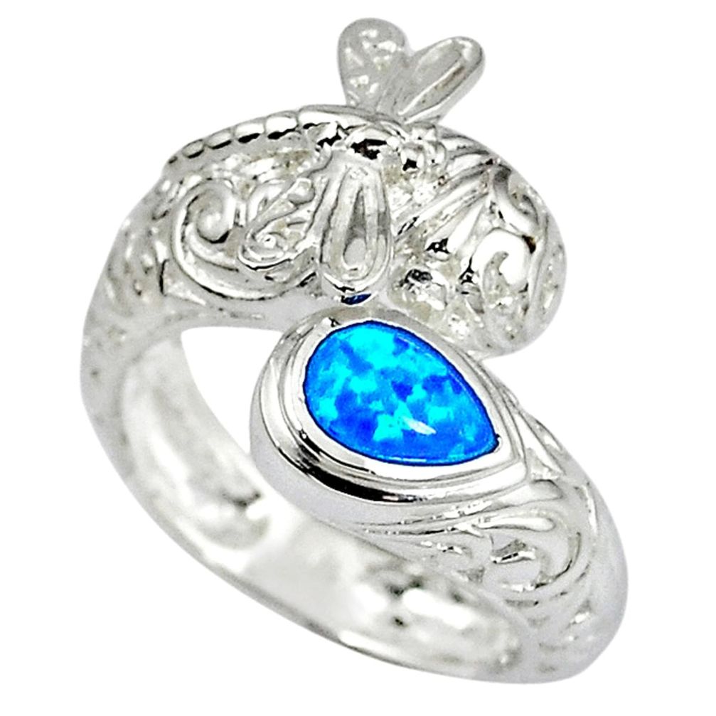 925 sterling silver blue australian opal ring jewelry size 8 c15864