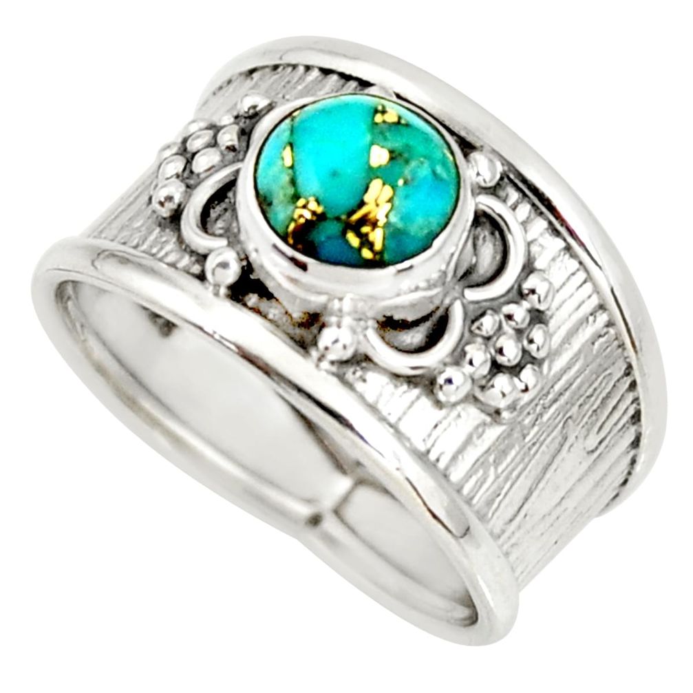 925 sterling silver 2.13cts blue copper turquoise solitaire ring size 7.5 r34649