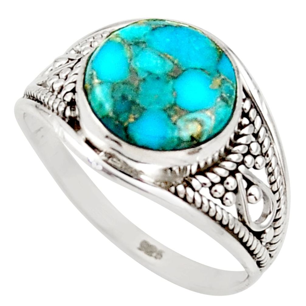 925 sterling silver 4.62cts blue copper turquoise solitaire ring size 8 r35428