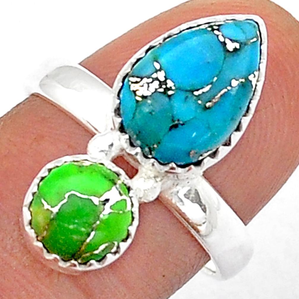 925 sterling silver 5.36cts blue green copper turquoise ring size 8.5 u84033