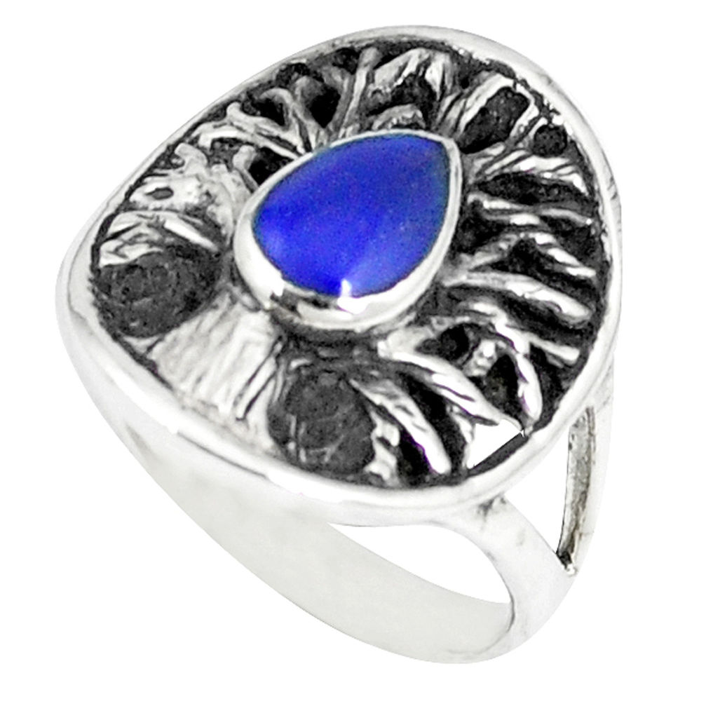 925 sterling silver blue lapis enamel tree of life ring jewelry size 6.5 c12358