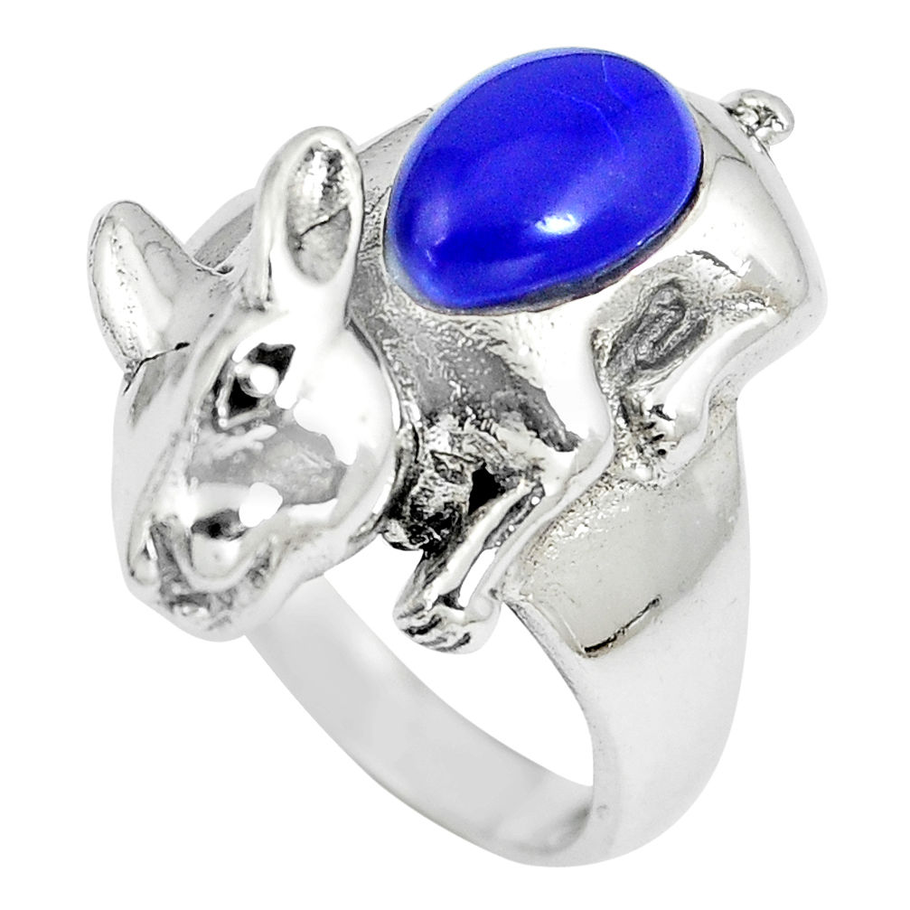 925 sterling silver 2.11cts blue lapis lazuli rabbit charm ring size 6.5 c12231