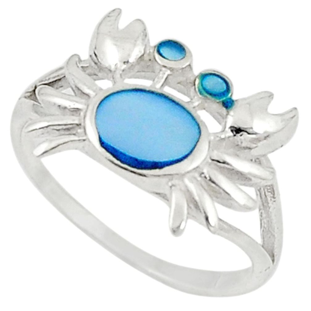 925 sterling silver blue pearl enamel crab ring jewelry size 6 c21915