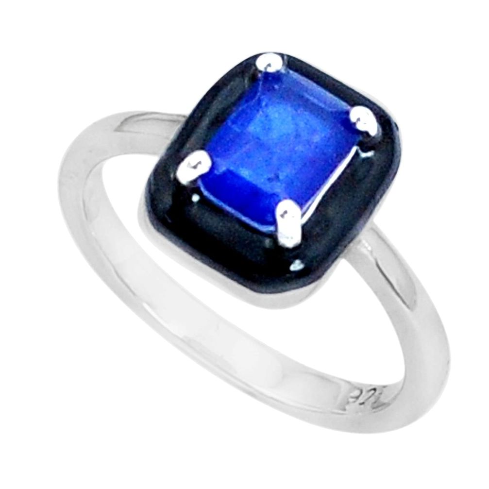 925 sterling silver 1.66cts blue sapphire (lab) enamel ring size 8 c20085