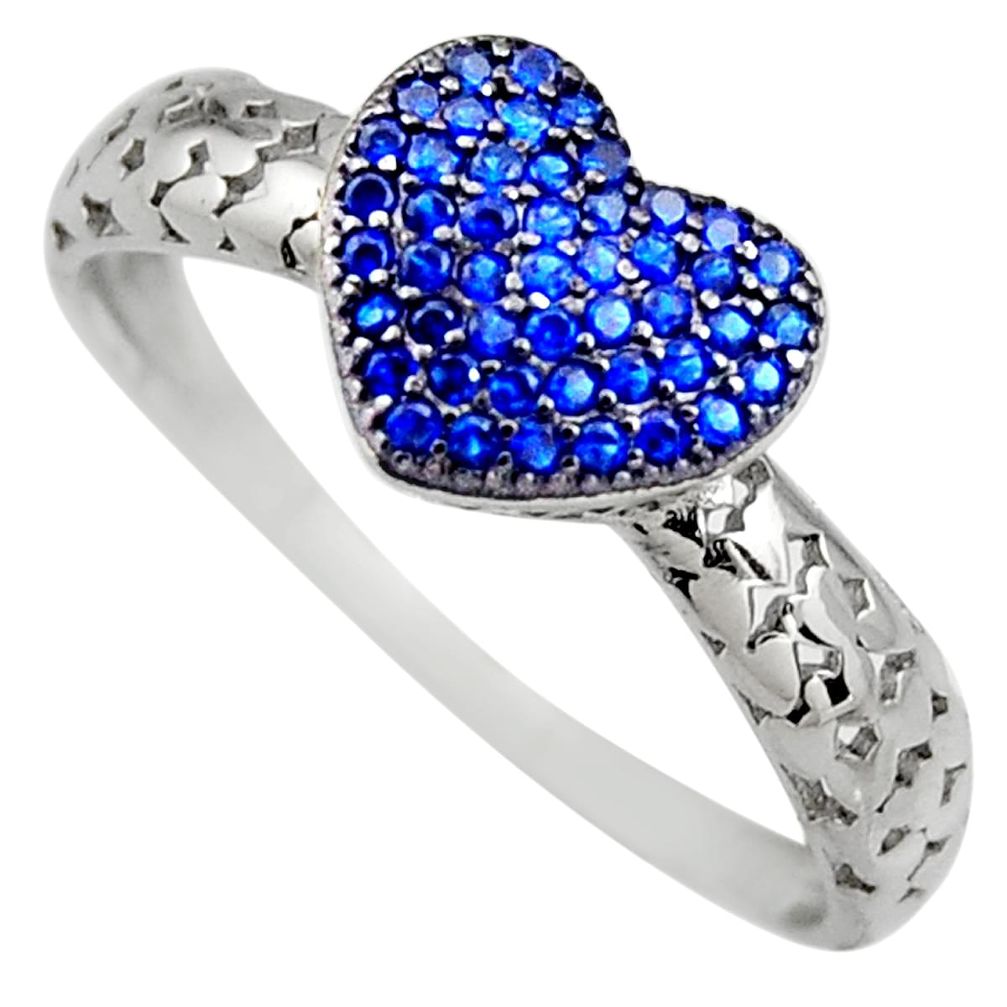 925 sterling silver 1.52cts blue sapphire (lab) heart ring jewelry size 9 c9453