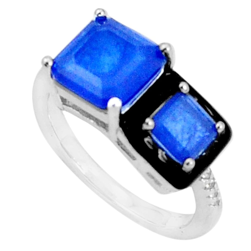 925 sterling silver 5.10cts blue sapphire (lab) topaz enamel ring size 6 c20097