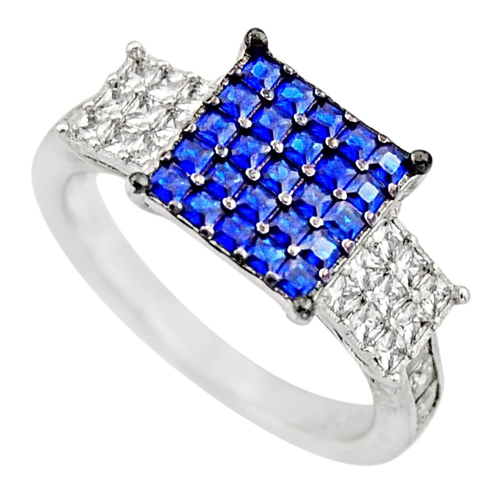 925 sterling silver 2.97cts blue sapphire (lab) white topaz ring size 6.5 c9377
