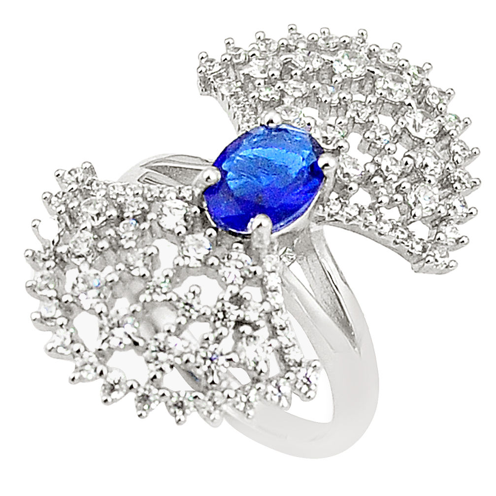 LAB 925 sterling silver blue sapphire quartz white topaz ring size 8 c19223