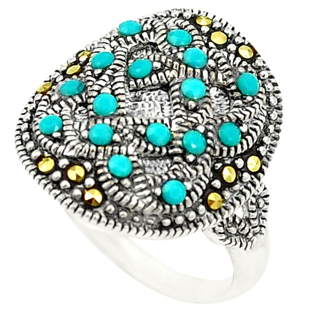 925 sterling silver blue sleeping beauty turquoise marcasite ring size 5 c20783