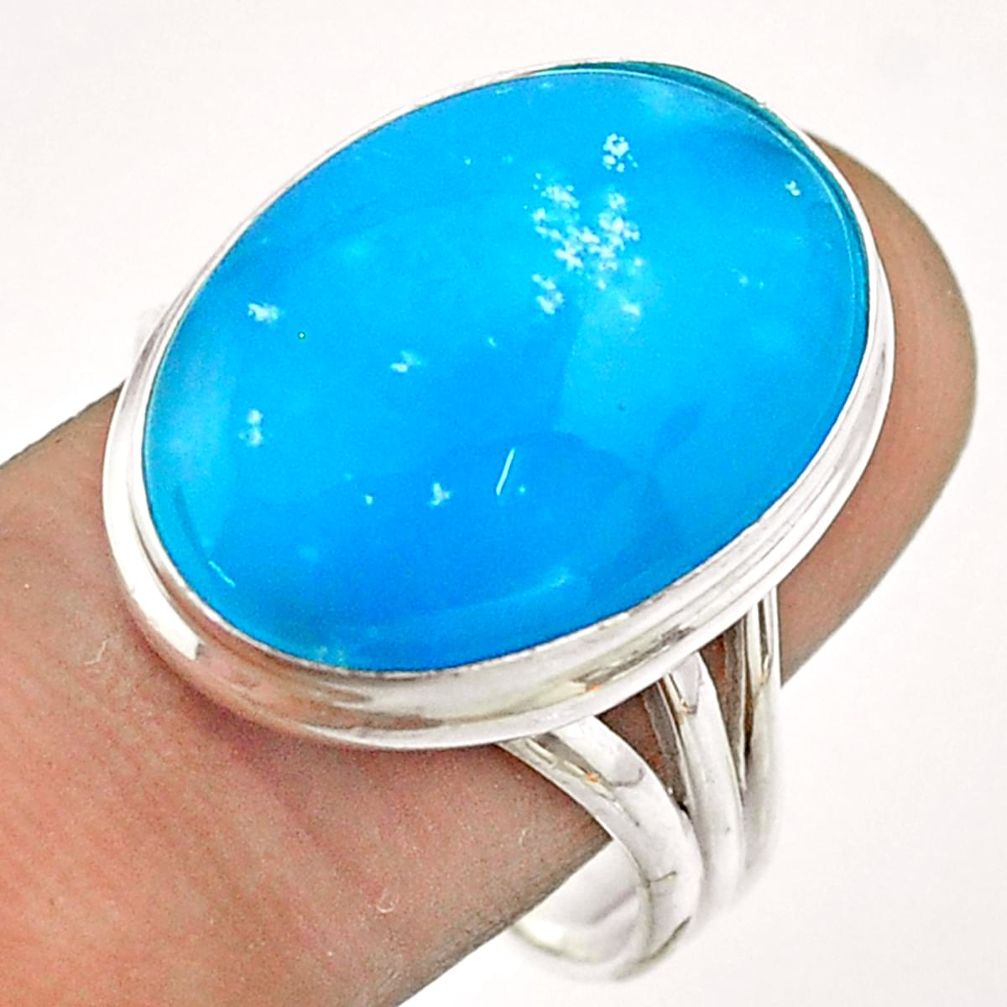 925 sterling silver 15.47cts blue smithsonite oval ring jewelry size 9.5 t54310