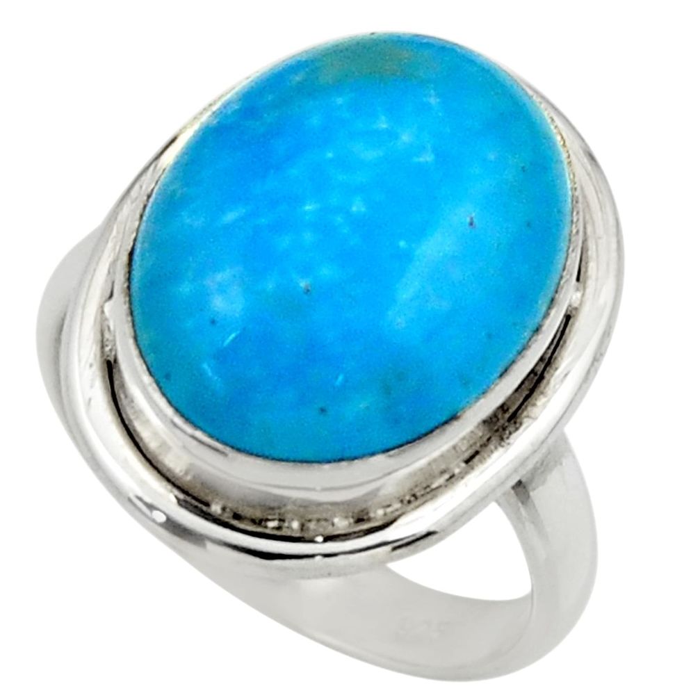 925 sterling silver 10.48cts blue smithsonite oval solitaire ring size 7 r28514