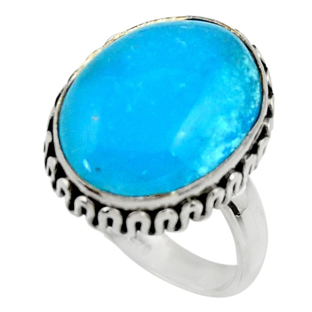 925 sterling silver 11.95cts blue smithsonite oval solitaire ring size 8 r28490