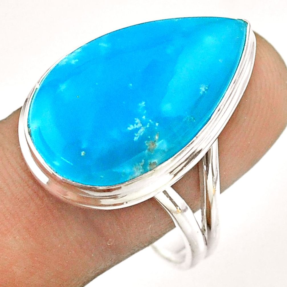 925 sterling silver 15.85cts blue smithsonite pear ring jewelry size 11 t54304