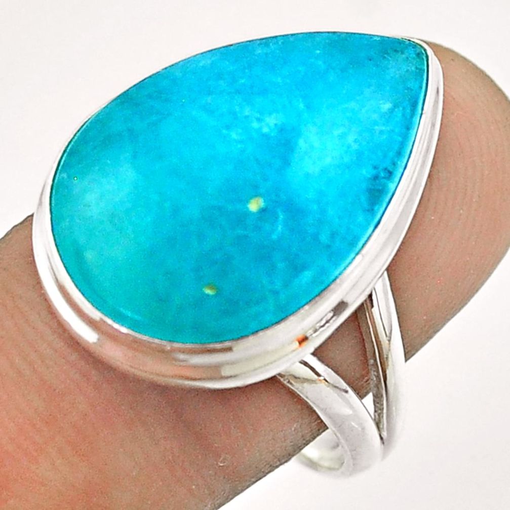 925 sterling silver 15.36cts blue smithsonite pear ring jewelry size 9 t54316