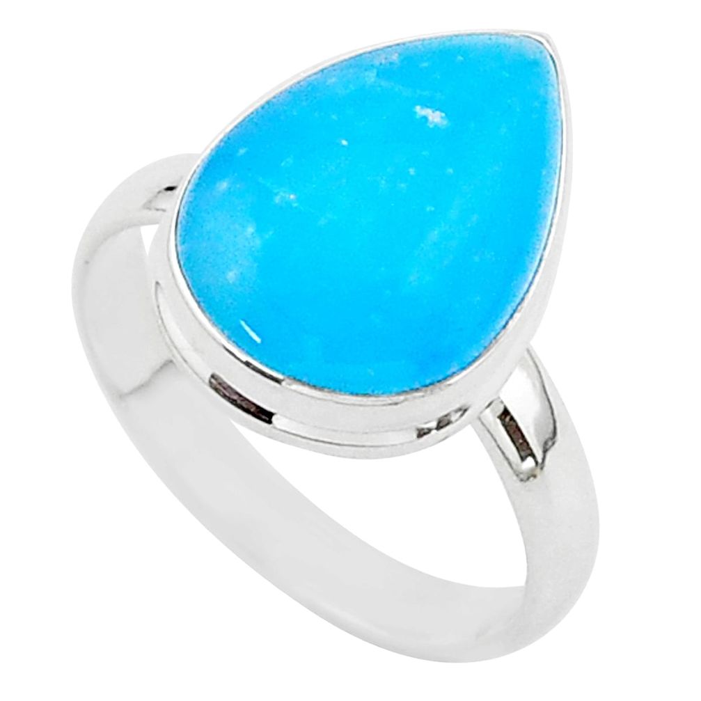 925 sterling silver 9.61cts blue smithsonite pear solitaire ring size 10 r95764