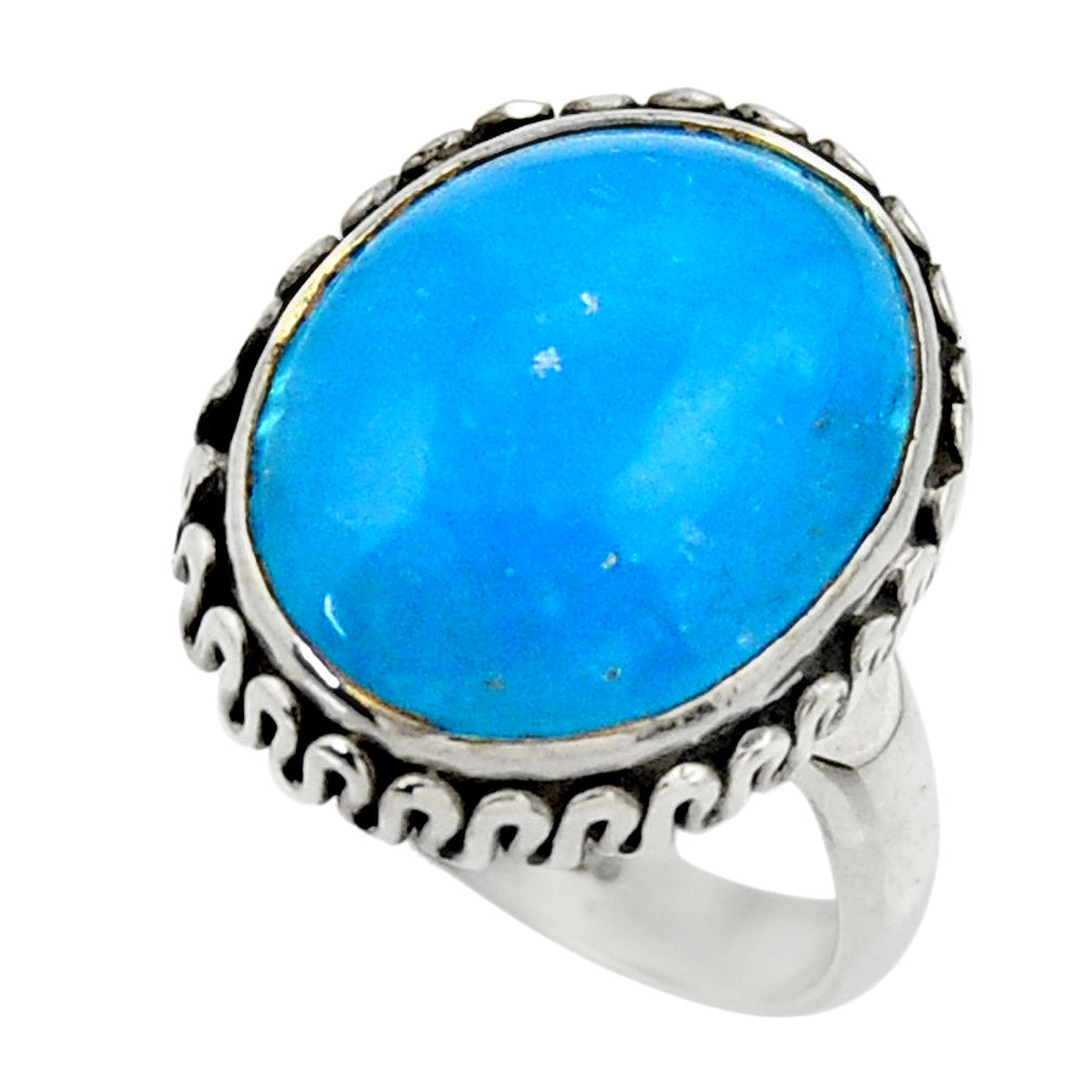 925 sterling silver 10.48cts blue smithsonite solitaire ring size 7 r28494