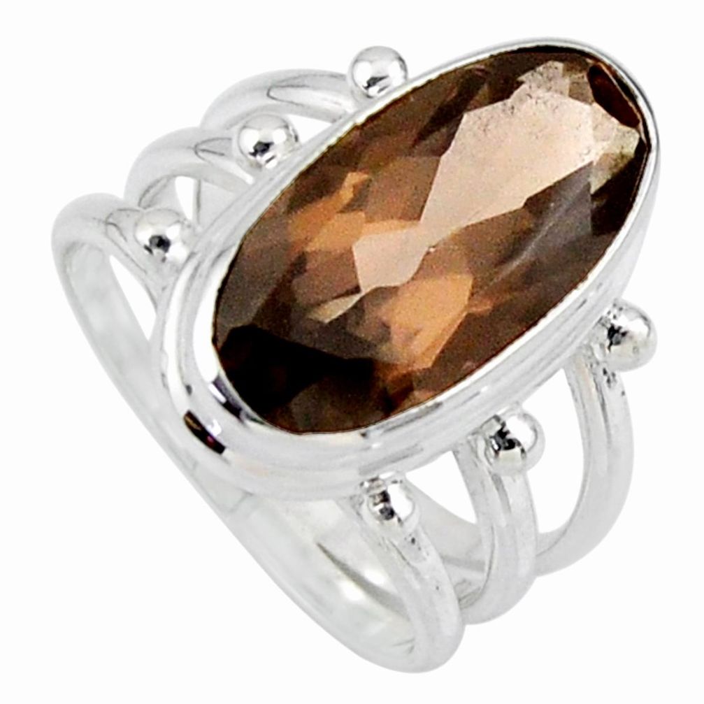 925 sterling silver 8.27cts brown smoky topaz solitaire ring size 7.5 r55992