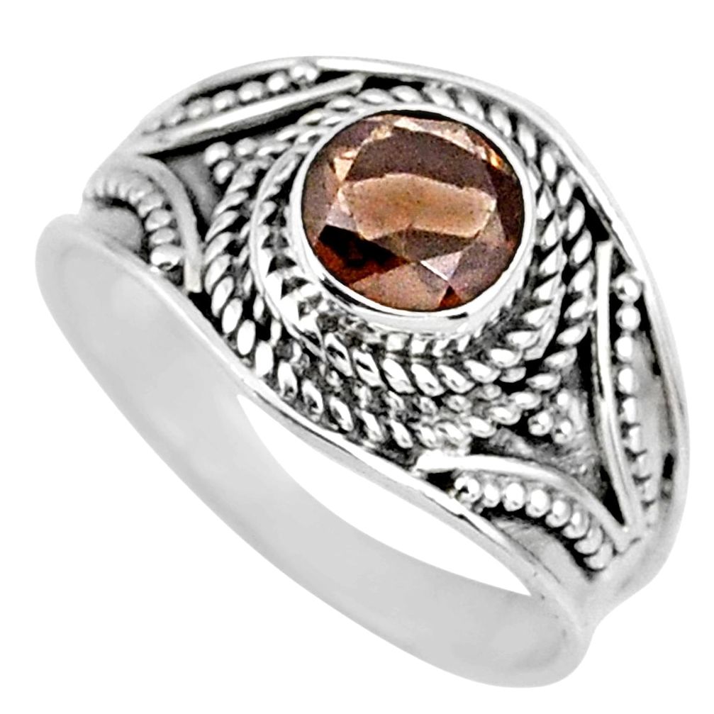 925 sterling silver 1.42cts brown smoky topaz solitaire ring size 7 r58583