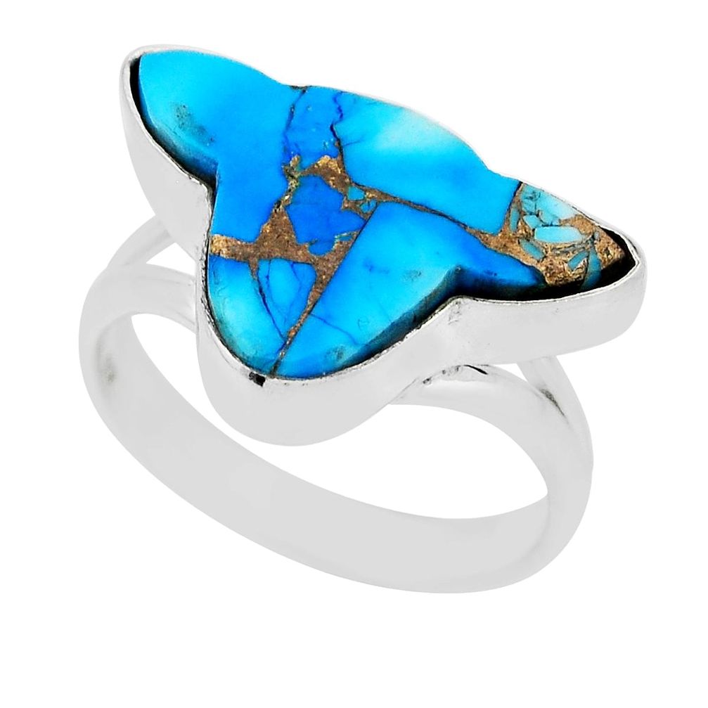 925 sterling silver 9.56cts bull kingman ice blue dahlia ring size 8 n30187