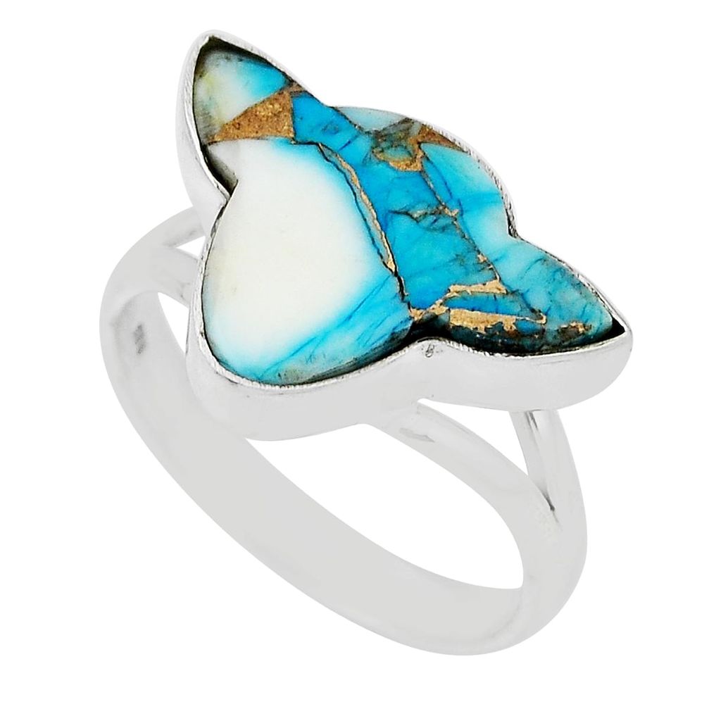 925 sterling silver 9.20cts bull kingman ice blue dahlia ring size 9 n30214