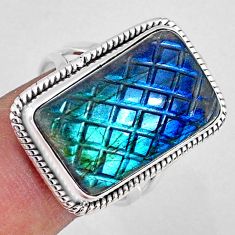 925 sterling silver 17.20cts carving natural blue labradorite ring size 9 r70416