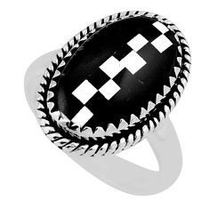 925 sterling silver 5.79cts checker black white strip opal ring size 6.5 n39356