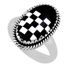 925 sterling silver 6.03cts checker black white strip opal ring size 7 n39353