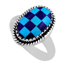 925 sterling silver 5.31cts checker blue strip opal ring jewelry size 7 n39348