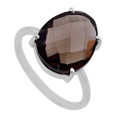 925 sterling silver 5.85cts checker cut brown smoky topaz ring size 7 n48327