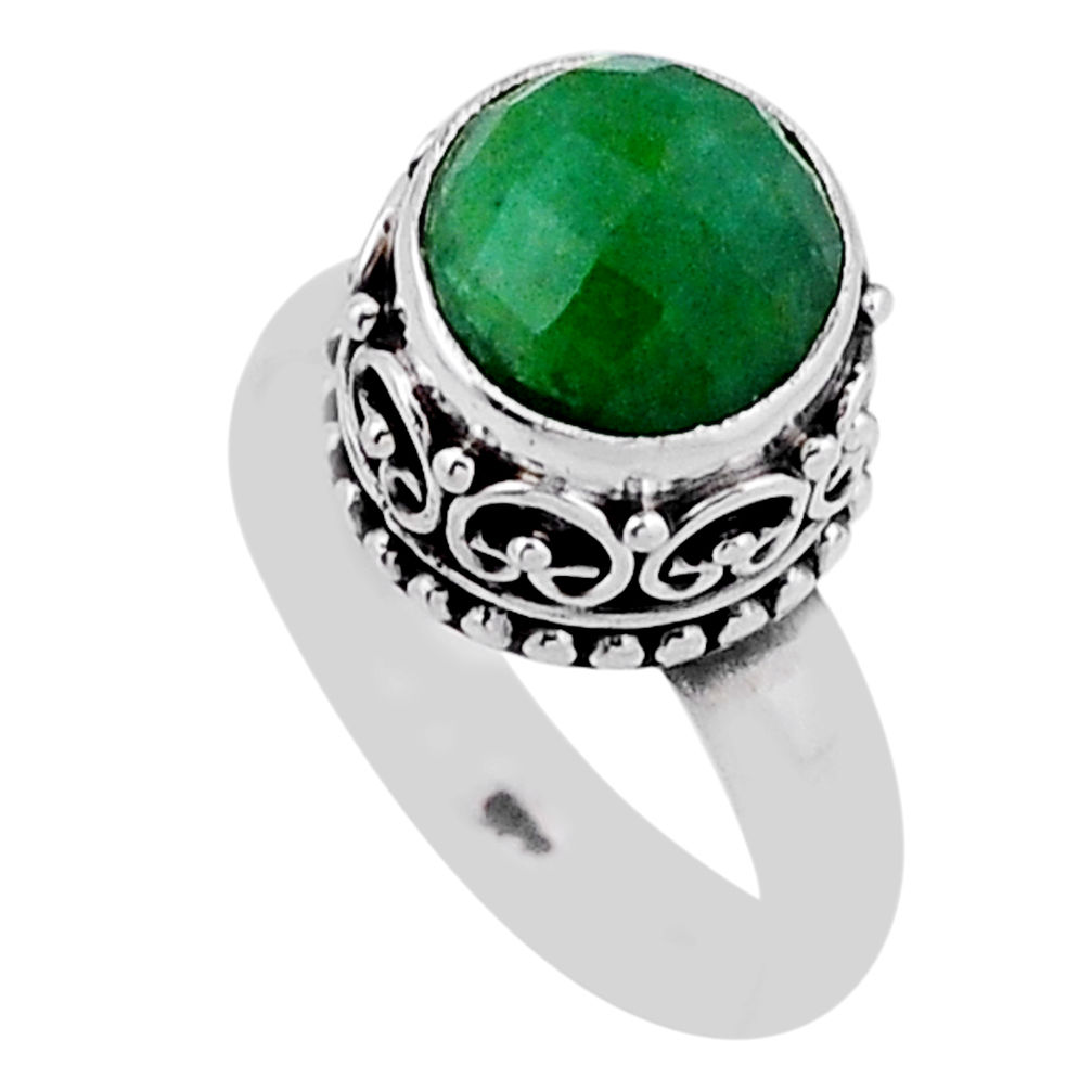 925 sterling silver 4.65cts checker cut natural green emerald ring size 7 n42172
